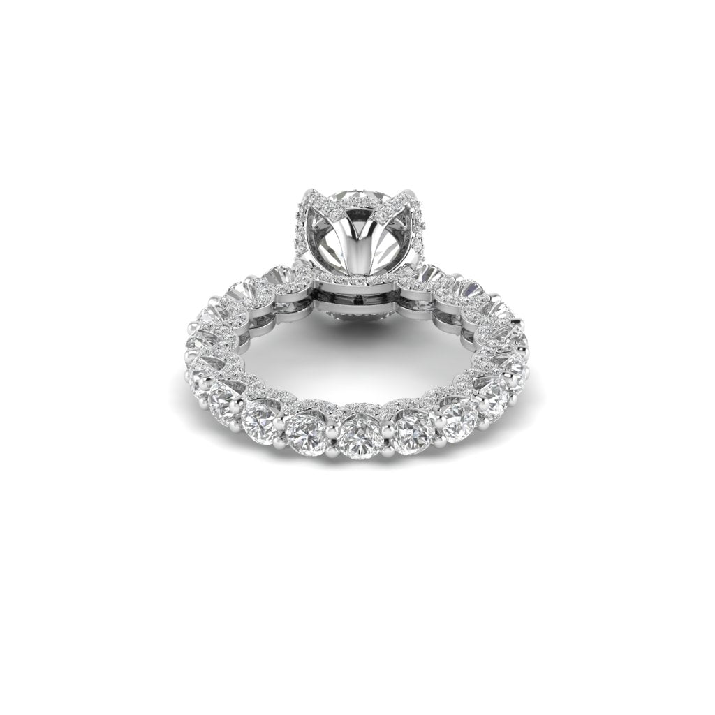 White Gold Studded 7.57 Carat Lab Grown Diamond Ring-E Color VS1 Clarity.
